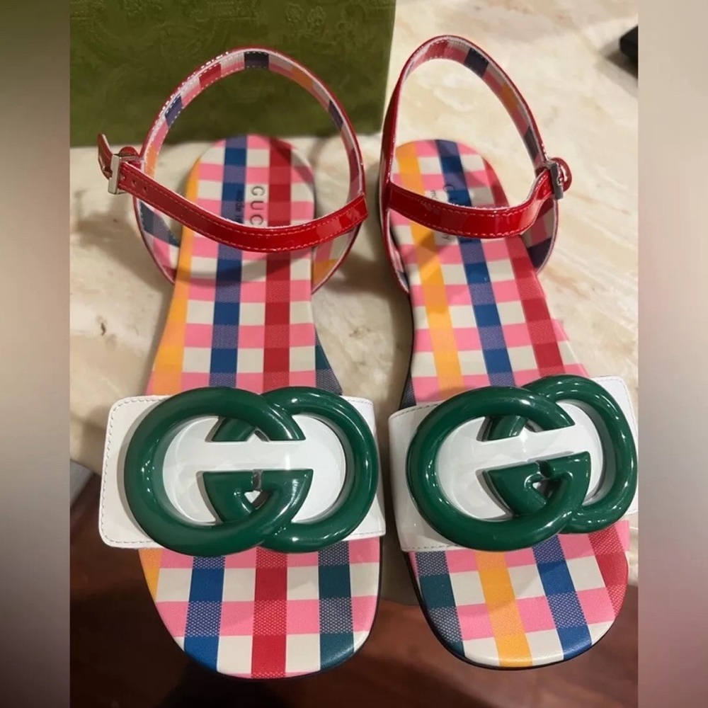 Gucci Red and Green Plaid Sandals euro 31